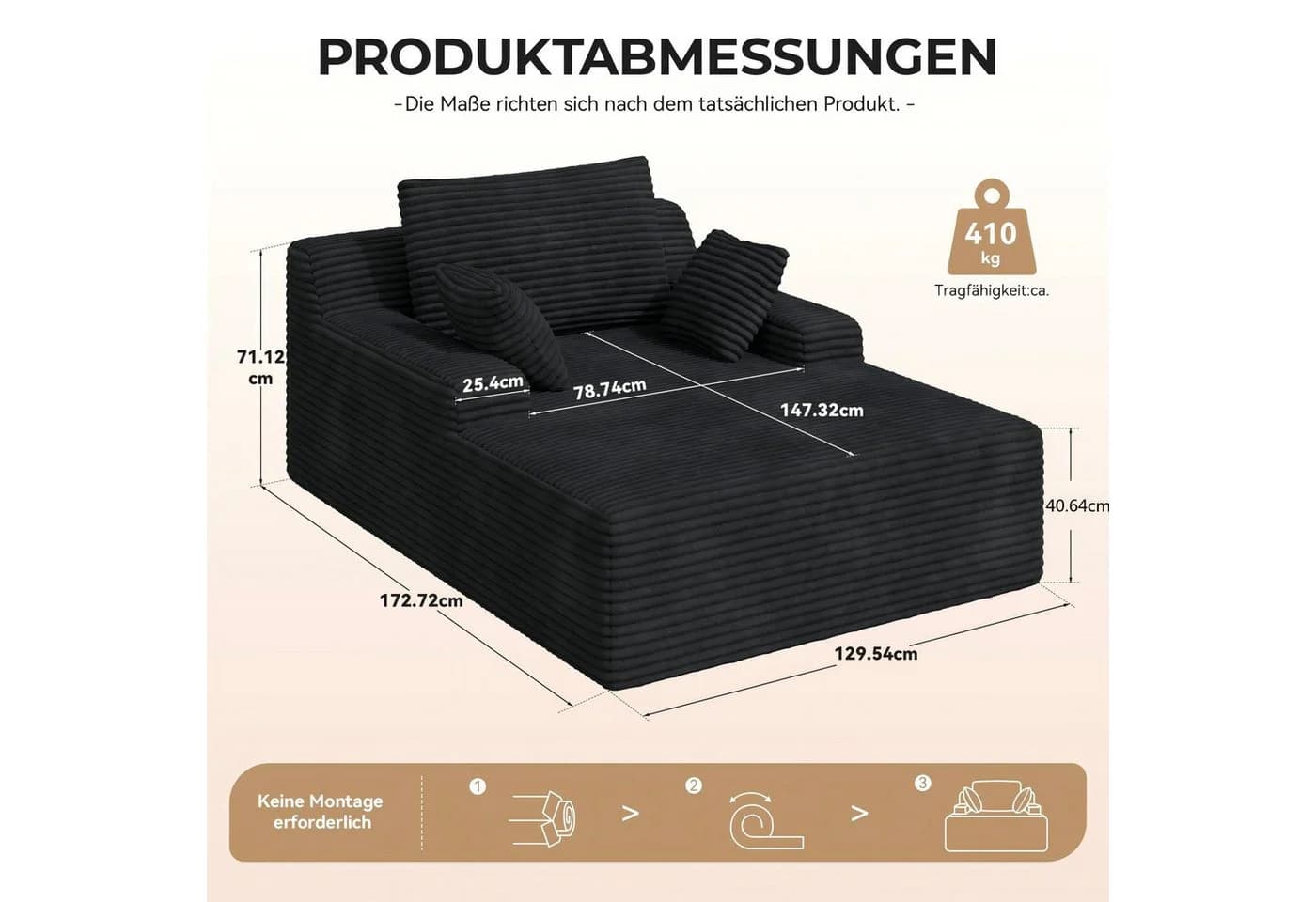 HawthyHome Schlafsofa Cordstoff Relaxsofa mit 2 Kissen Beige Schwarz Grau