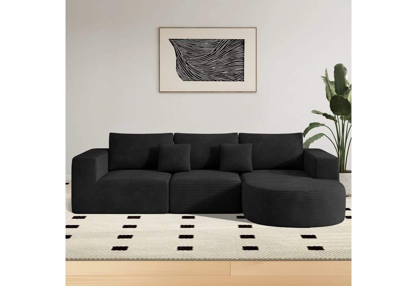 HawthyHome Cloud-Cord Ecksofa L-Form Schwarz Cordstoff - Bild 4