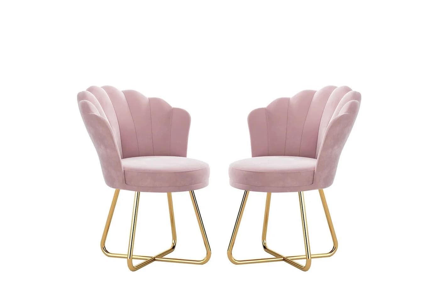 HawthyHome Polsterstuhl Rosa Samt Muschelrückenlehne Goldene Metallbeine - Bild 2