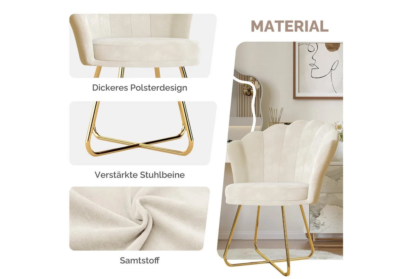 HawthyHome Polsterstuhl Muschelförmig Beige - Bild 5