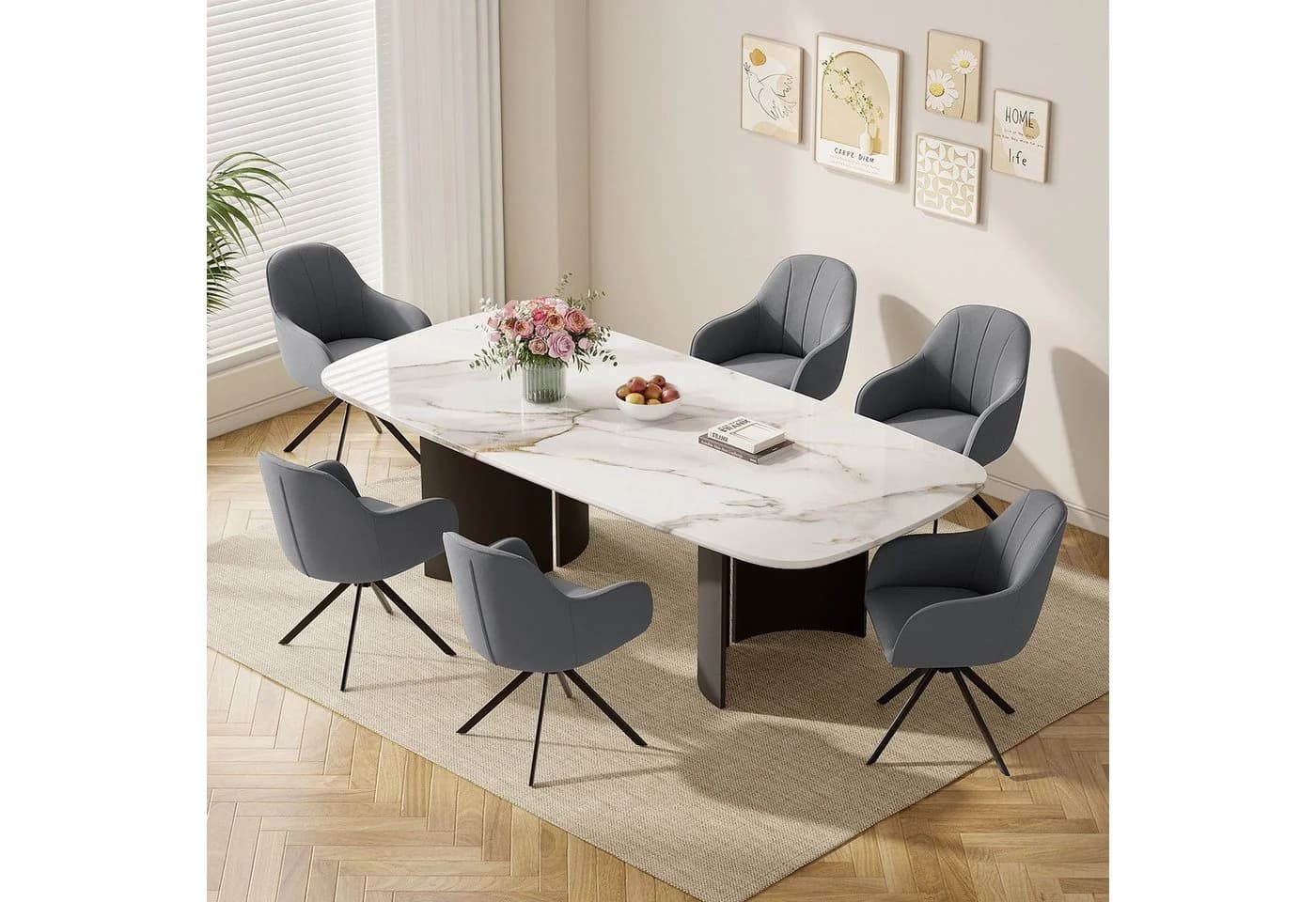 HawthyHome Polsterstuhl 360° drehbar mit Armlehne Grau Samt - Bild 2