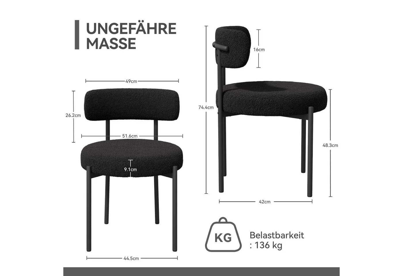 HawthyHome Esszimmerstuhl Teddy Stoff Runde Boucle Stühle Polsterstuhl mit Metallgestell 4er Set - Bild 3