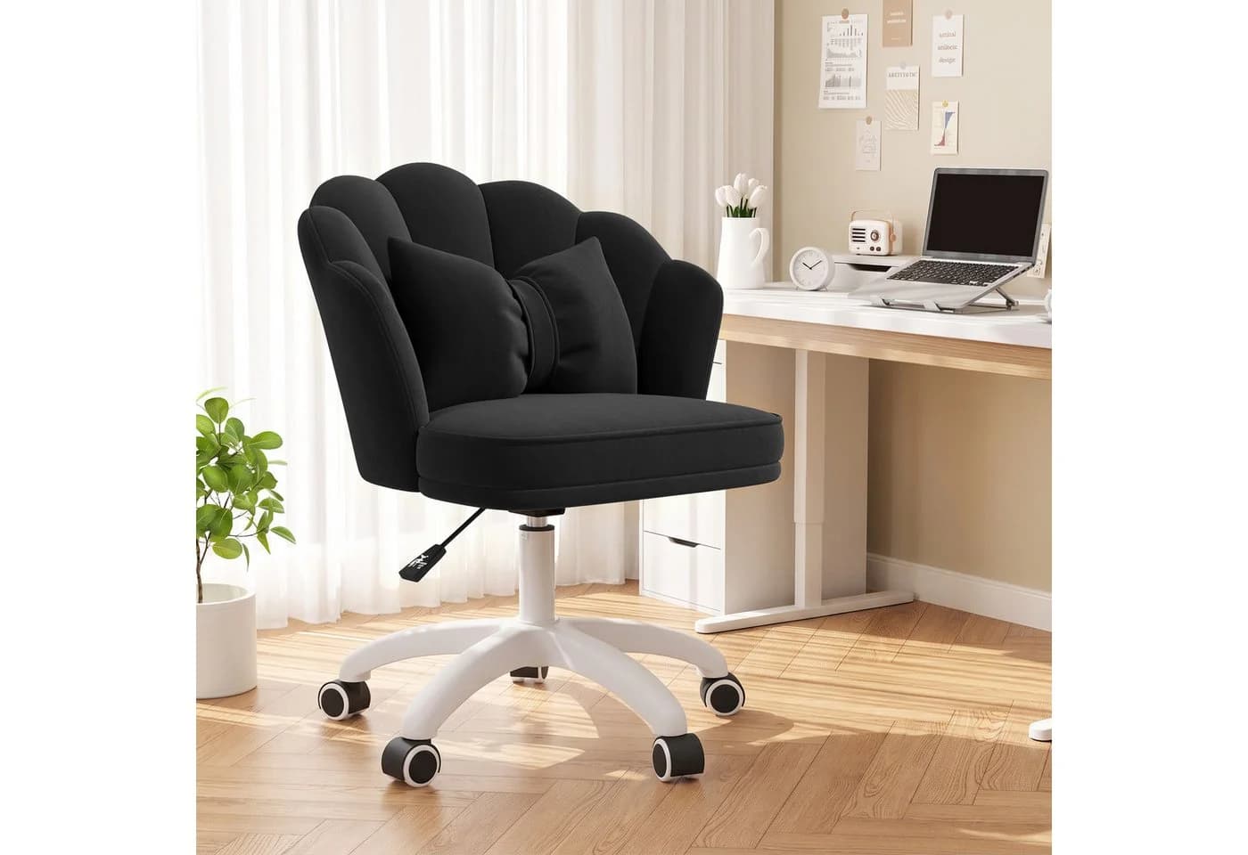 HawthyHome Bürostuhl Samt Beige mit Kissen & Rollen - Bild 2