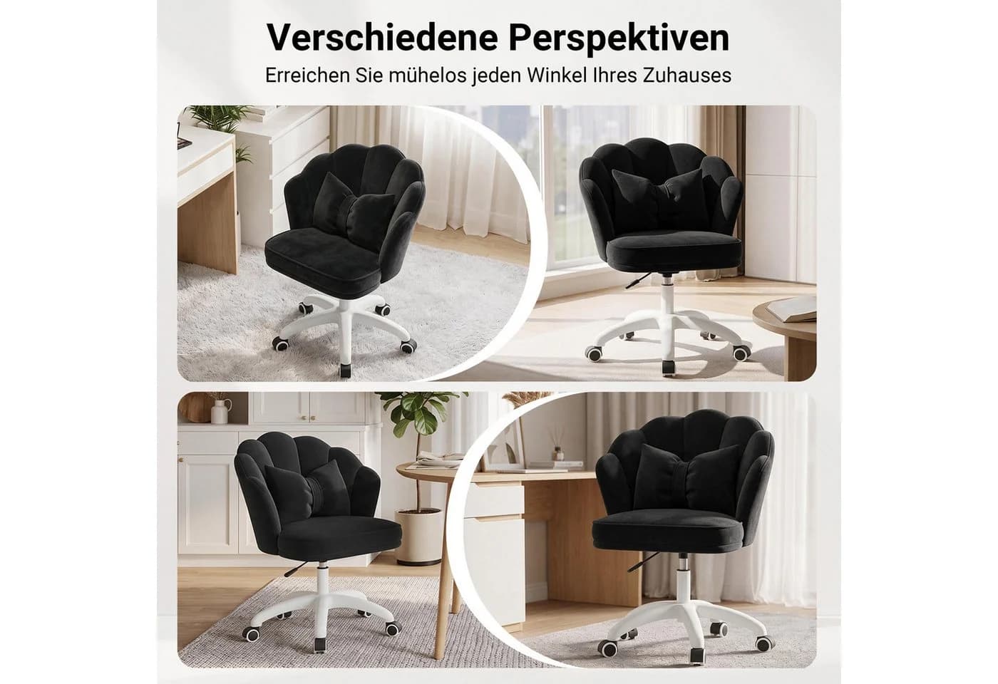 HawthyHome Bürostuhl Samt Beige mit Kissen & Rollen - Bild 3
