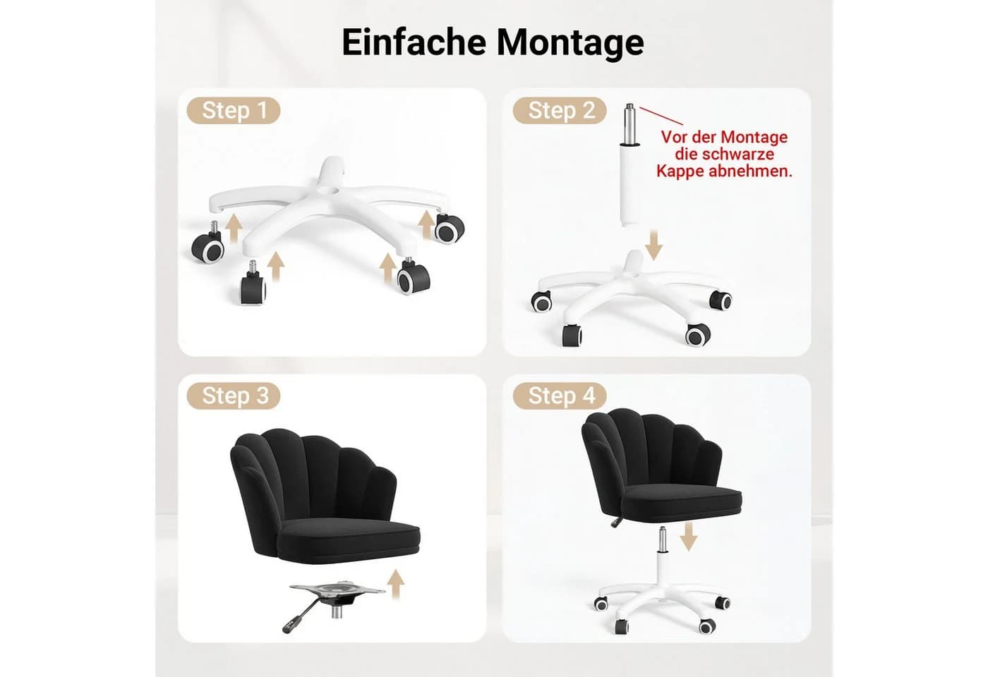 HawthyHome Bürostuhl Samt Beige mit Kissen & Rollen - Bild 4