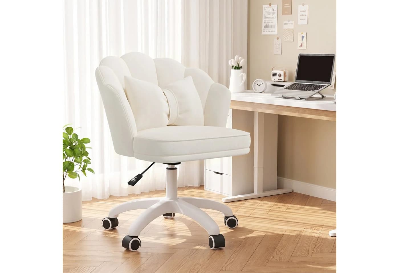 HawthyHome Bürostuhl Samt Beige Höhenverstellbar 360° Drehbar - Bild 2