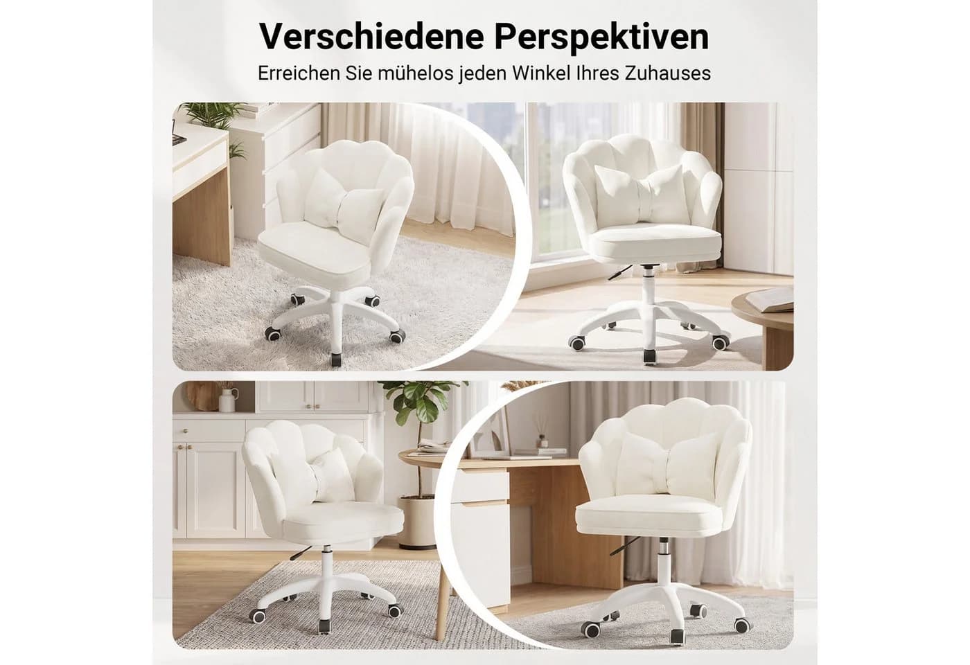 HawthyHome Bürostuhl Samt Beige Höhenverstellbar 360° Drehbar - Bild 3