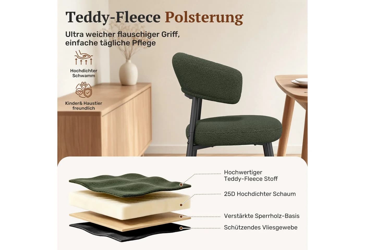 HawthyHome Esszimmerstuhl Schwarz Lammfell-Optik Metallbeine - Bild 4