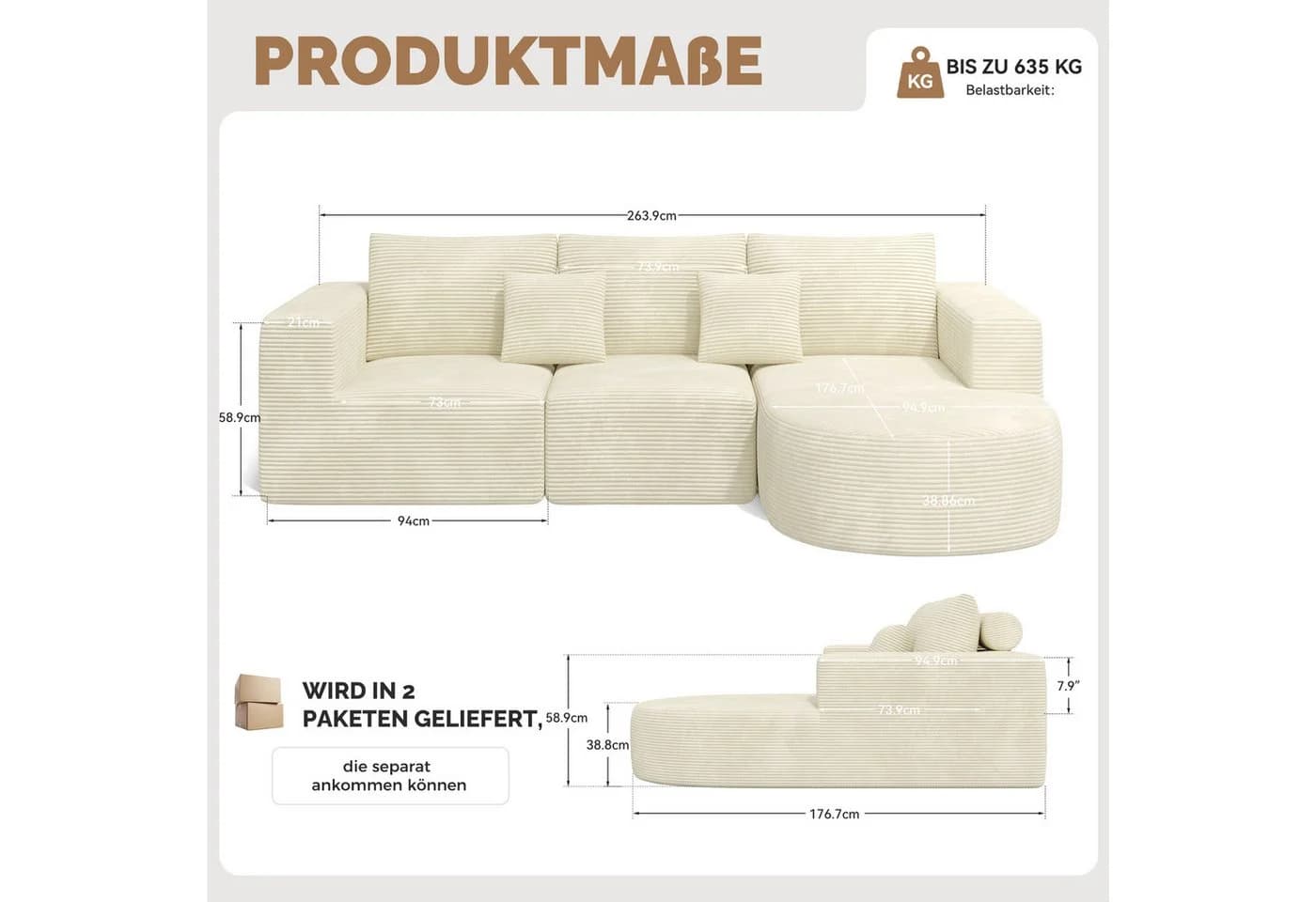 HawthyHome Cloud-Cord Ecksofa L-Form Beige Schwarz Grau Grün