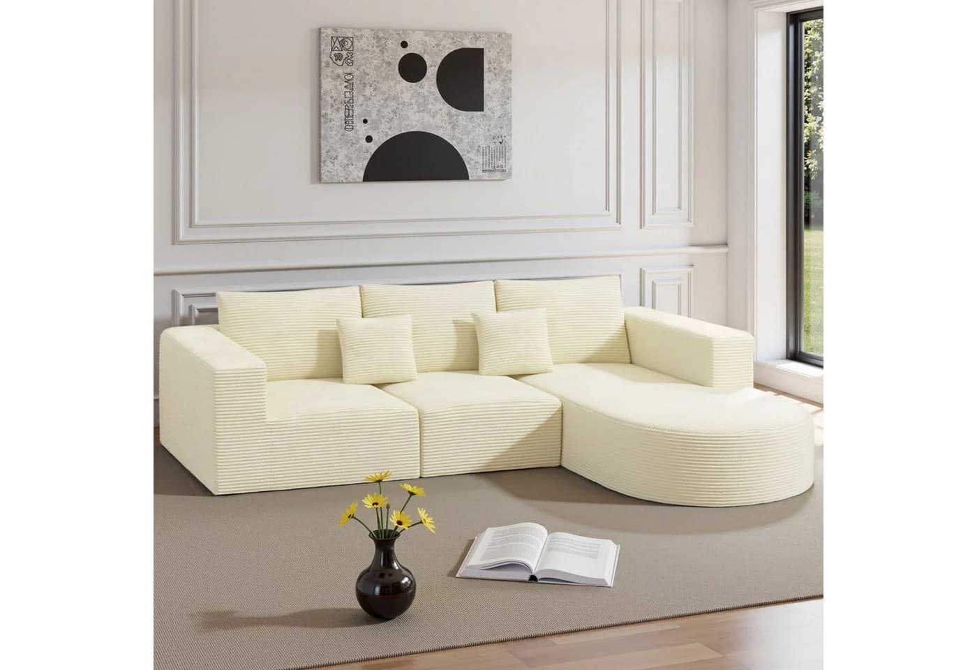 HawthyHome Cloud-Cord Ecksofa L-Form Beige Schwarz Grau Grün - Bild 2