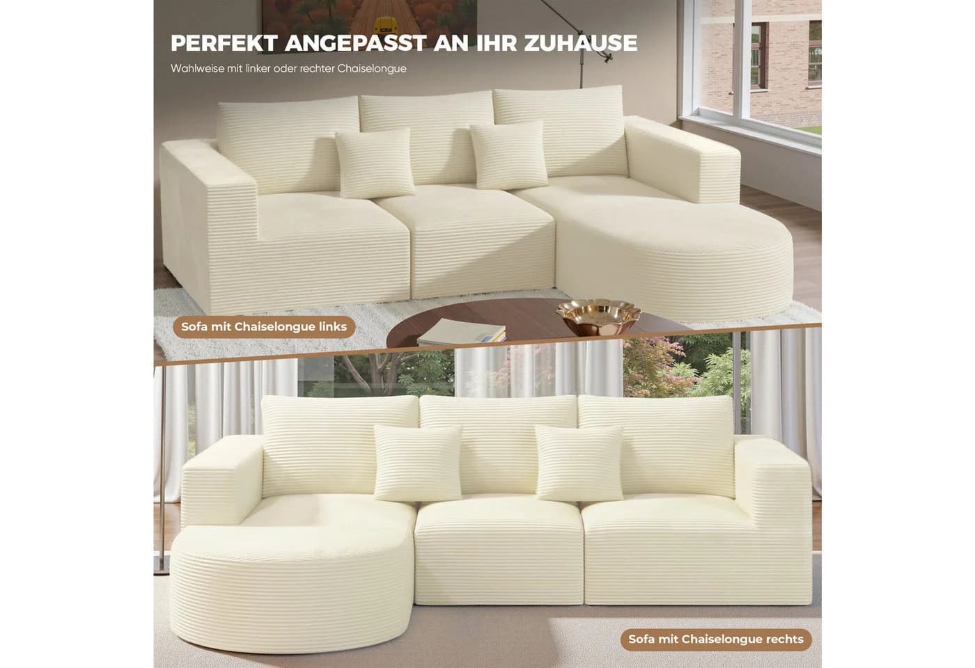 HawthyHome Cloud-Cord Ecksofa L-Form Beige Schwarz Grau Grün - Bild 5