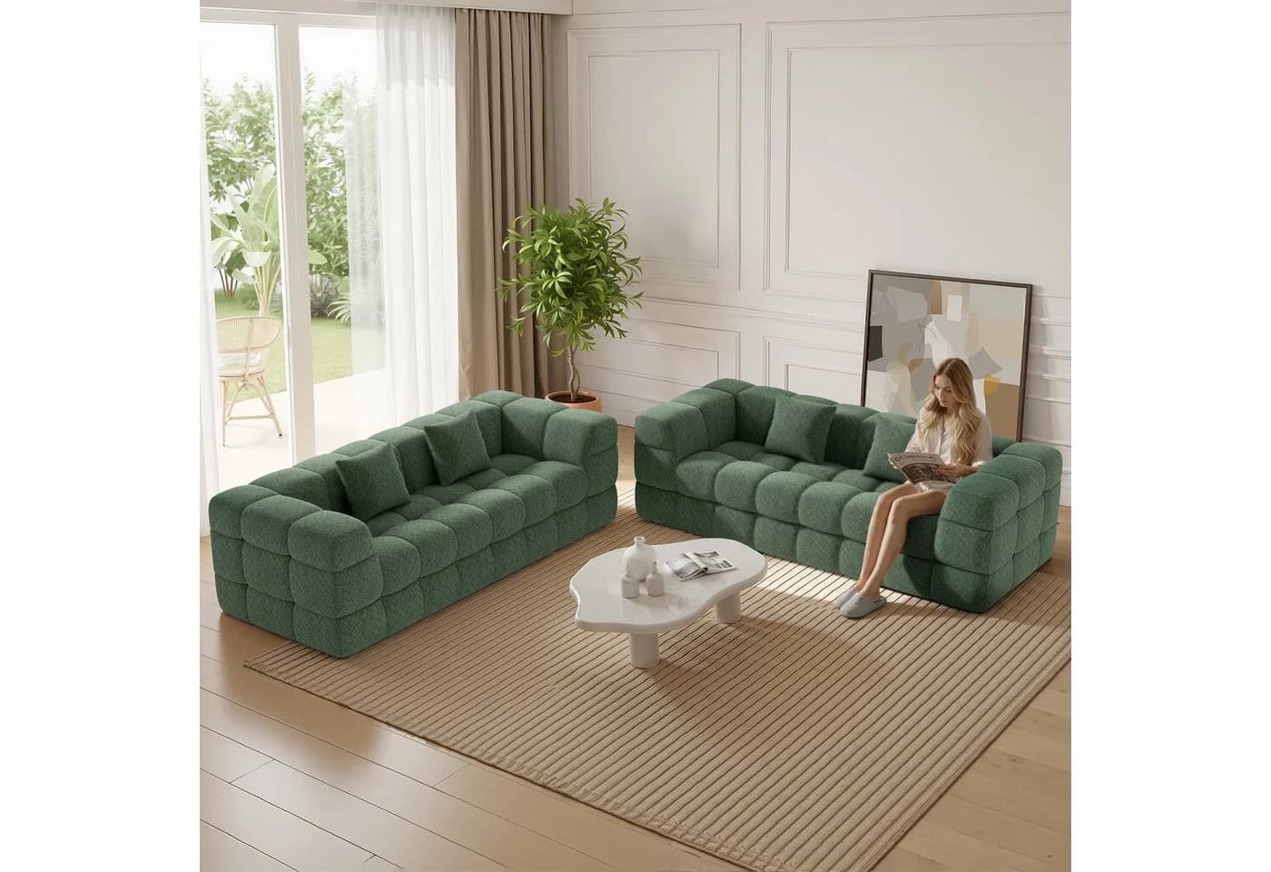 HawthyHome Sofa 2-3 Sitzer Grün Chenille Modern - Bild 4