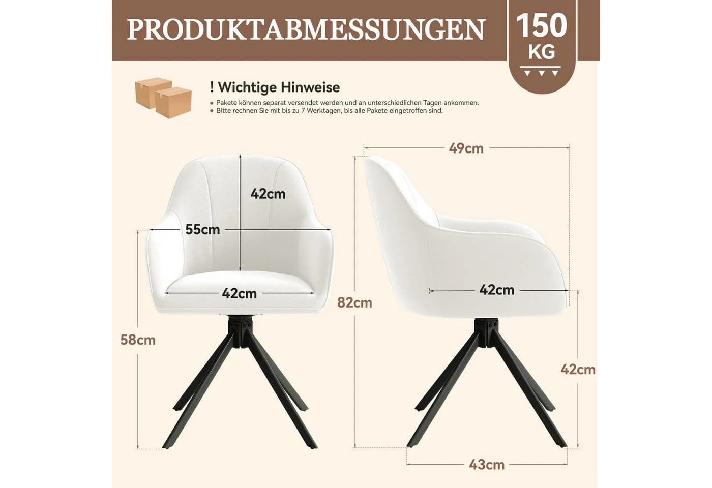 HawthyHome Polsterstuhl 360° drehbar mit Armlehne und Metallbeinen