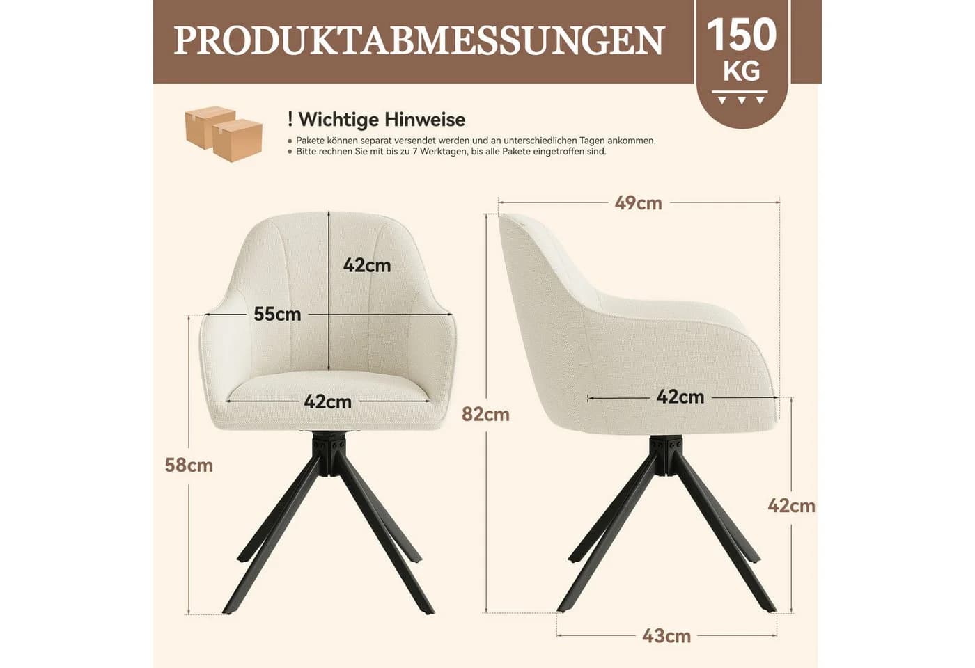 HawthyHome Polsterstuhl 360° drehbar mit Armlehne Metallbeinen