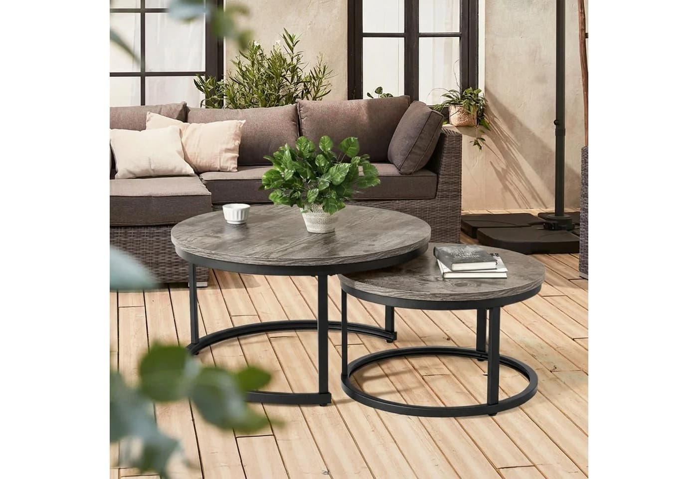 HawthyHome Couchtisch 2er-Set Grau Massivholz & Metall - Bild 2
