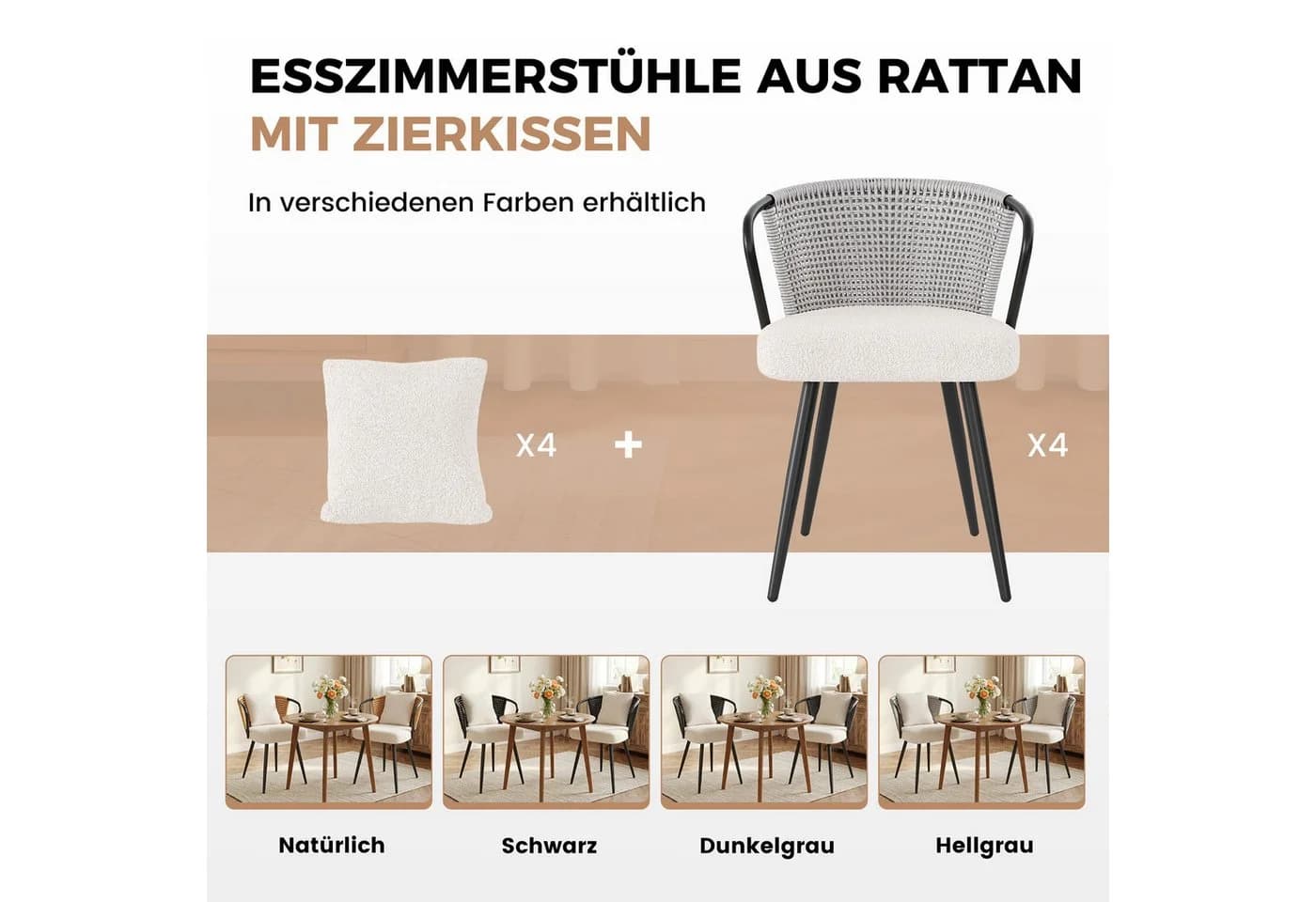 HawthyHome Esszimmerstuhl 2er-Set Schwarz Grau Mid-Century - Bild 3
