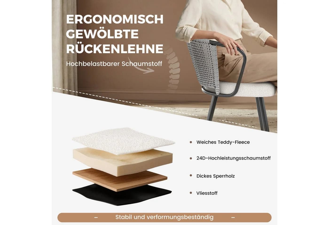HawthyHome Esszimmerstuhl 2er-Set Schwarz Grau Mid-Century - Bild 4