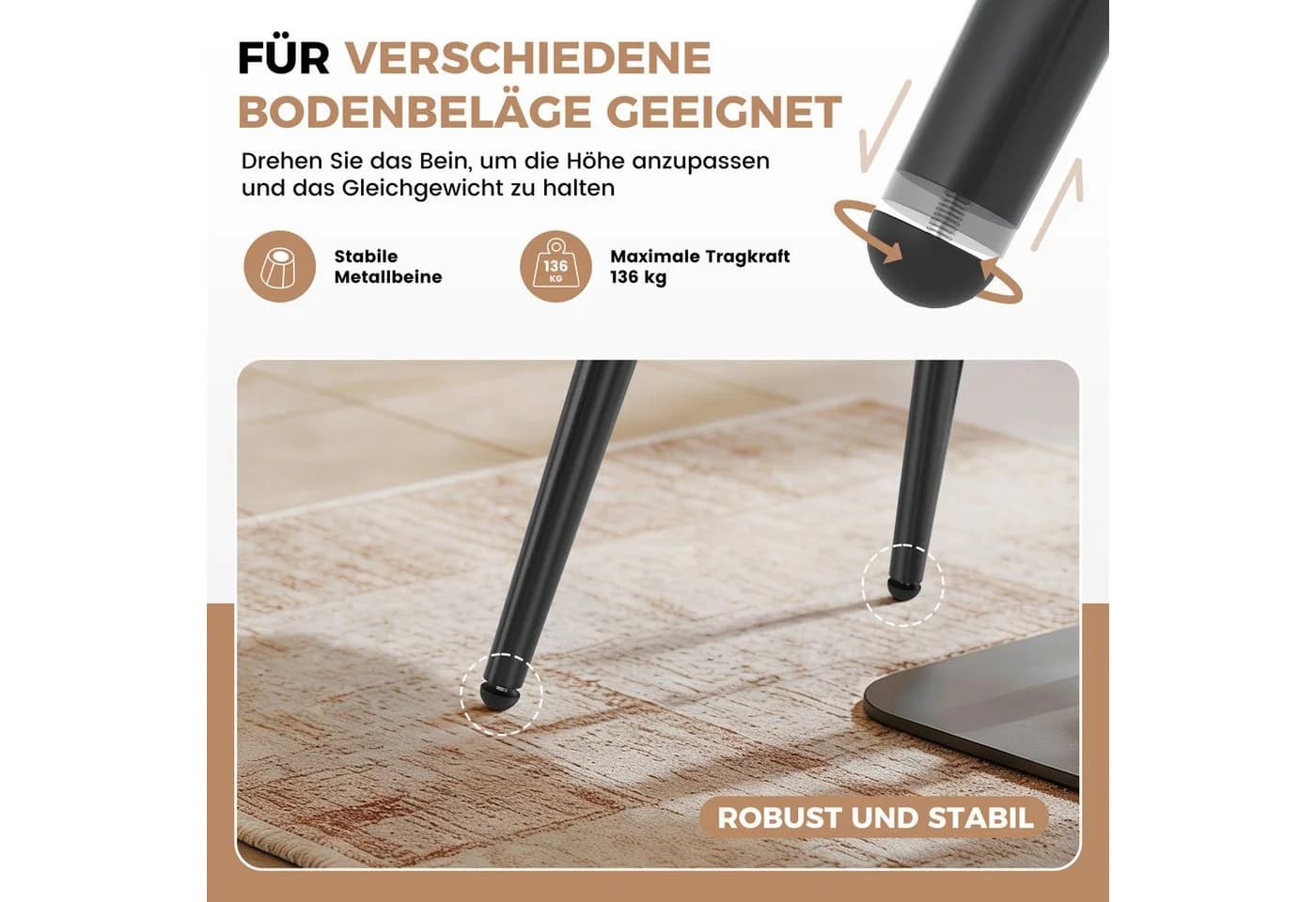 HawthyHome Esszimmerstuhl 2er-Set Schwarz Grau Mid-Century - Bild 5