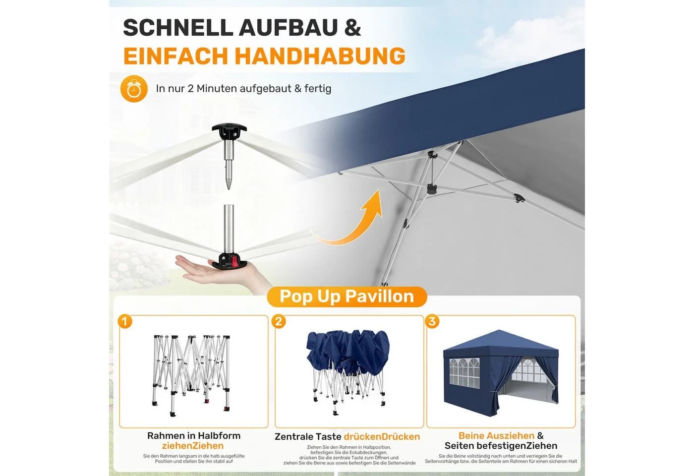HawthyHome Faltpavillon 3x3m Beige wasserdicht UV50+ höhenverstellbar - Bild 4