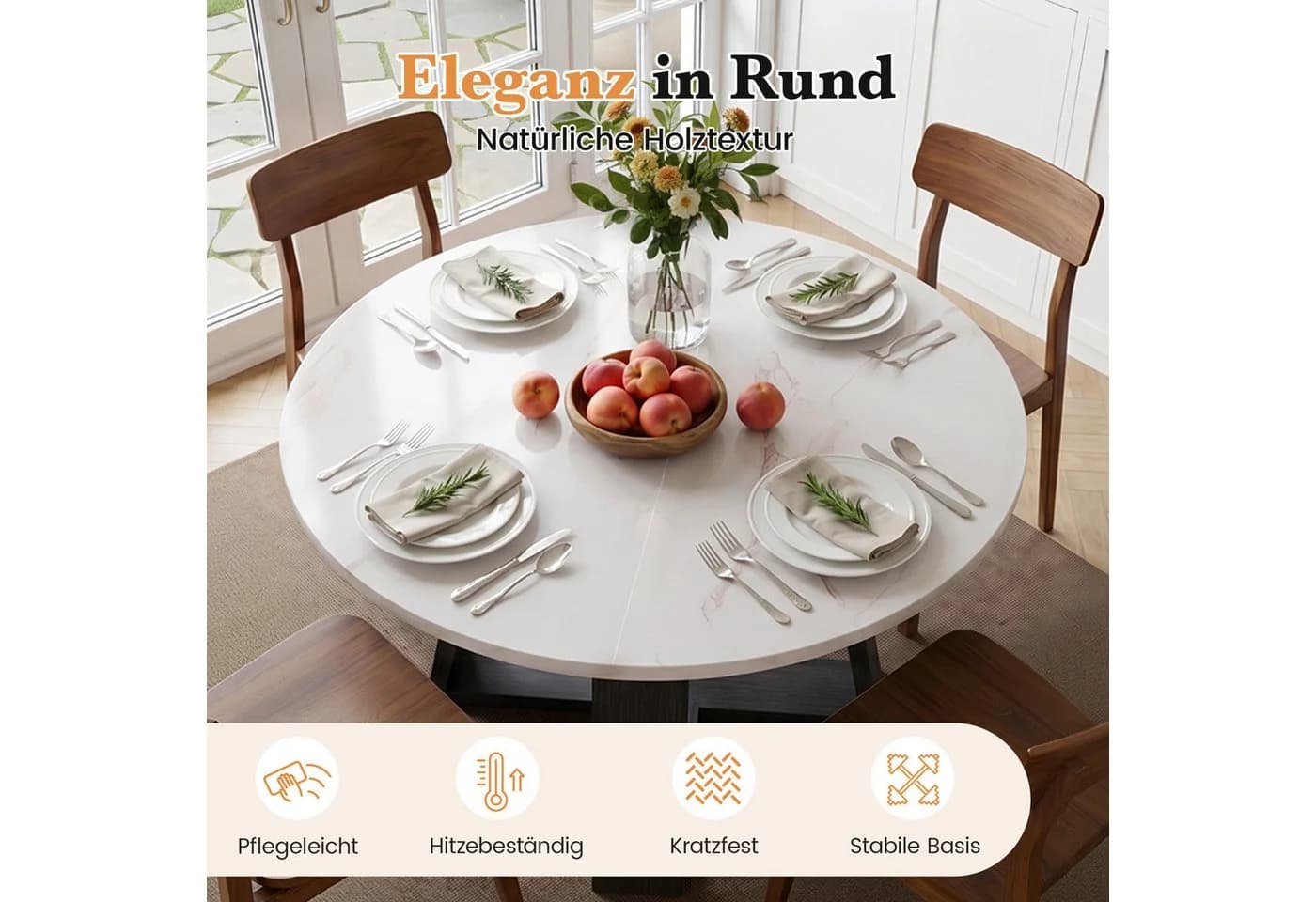 HawthyHome Runder Esstisch aus Holz mit Ablagefach & X-Gestell Schwarz - Bild 5