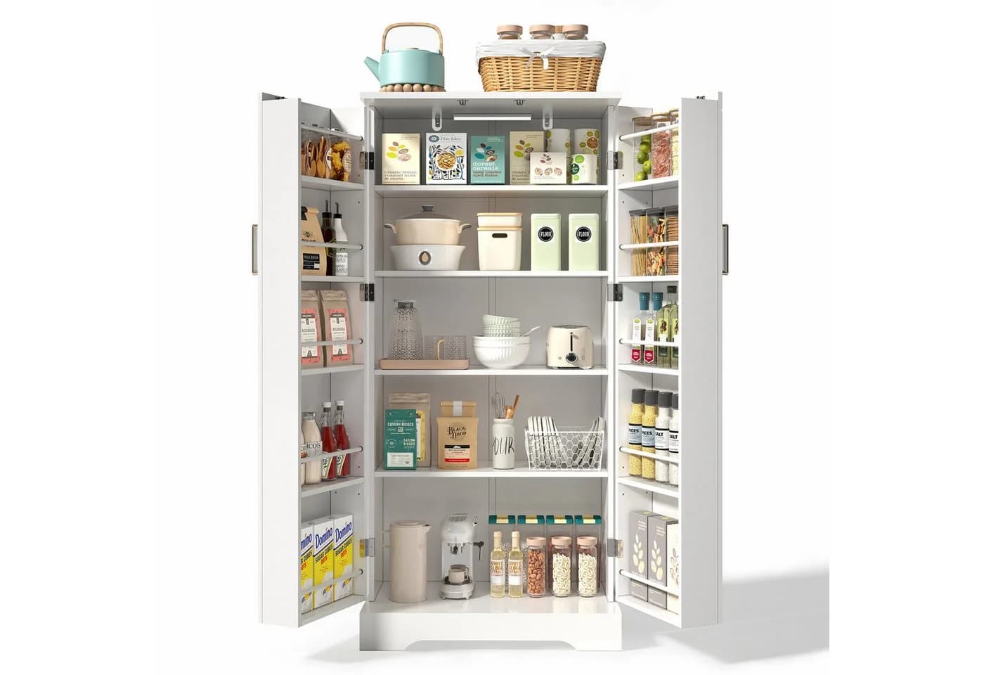 ANYSUN Mehrzweckschrank Weiß mit LED-Sensorleuchte und höhenverstellbaren Böden - Bild 2
