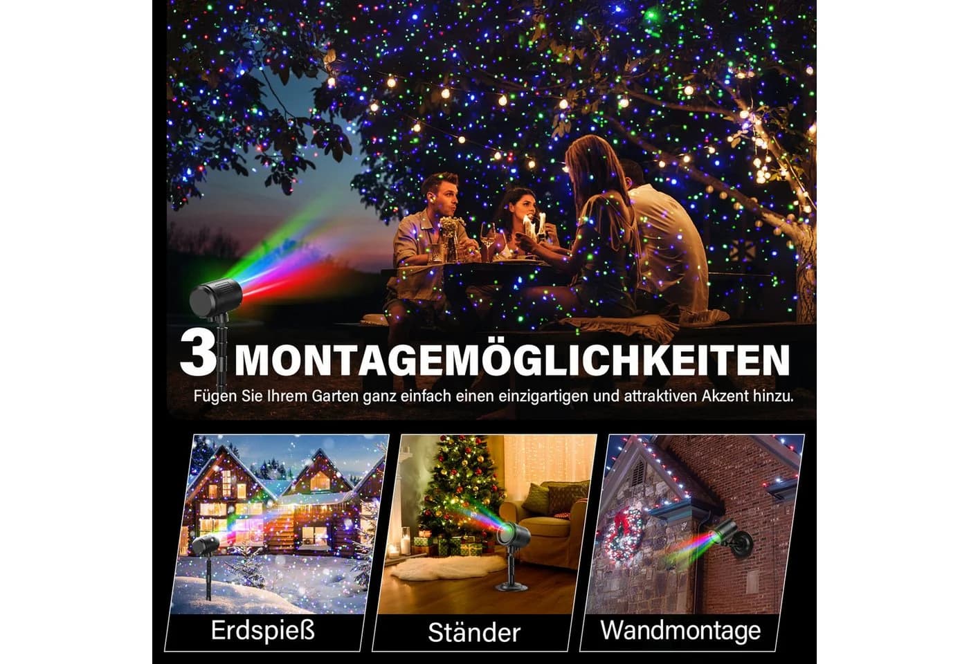 Fanttik LED Projektorlampe Weihnachten Wasserdicht RGB-Moving-Firefly-Effekt - Bild 3