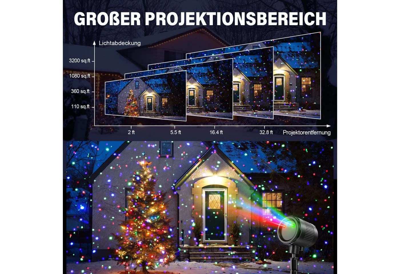 Fanttik LED Projektorlampe Weihnachten Wasserdicht RGB-Moving-Firefly-Effekt - Bild 4