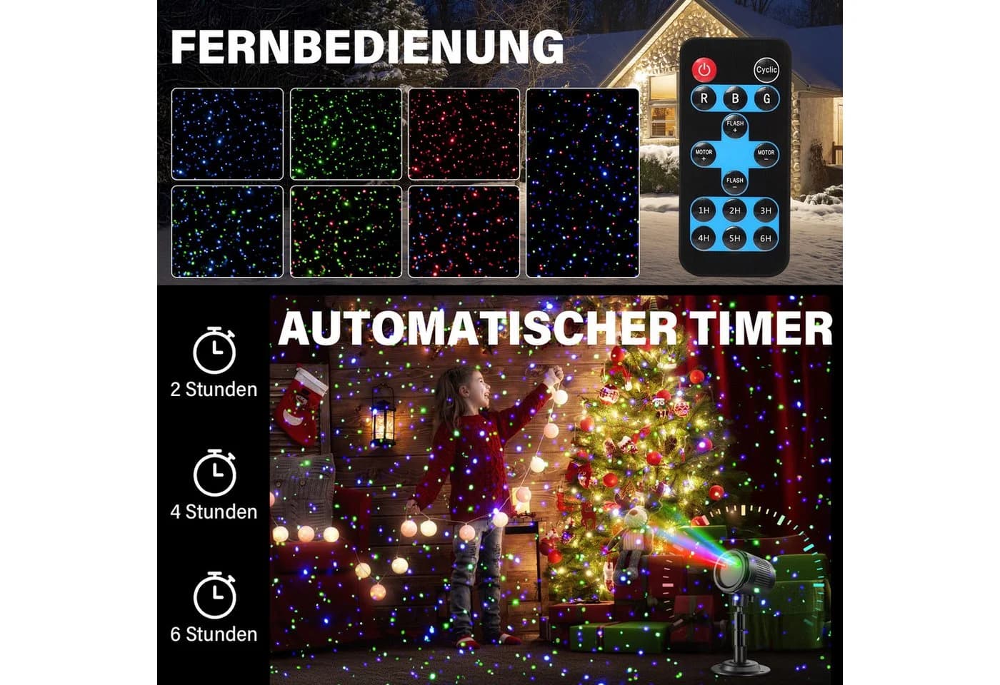 Fanttik LED Projektorlampe Weihnachten Wasserdicht RGB-Moving-Firefly-Effekt - Bild 5