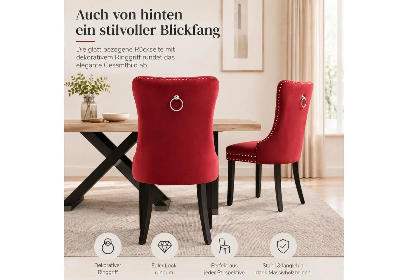 ANYSUN Esszimmerstuhl 2er-Set Massivholzbeine Esszimmerstuhl