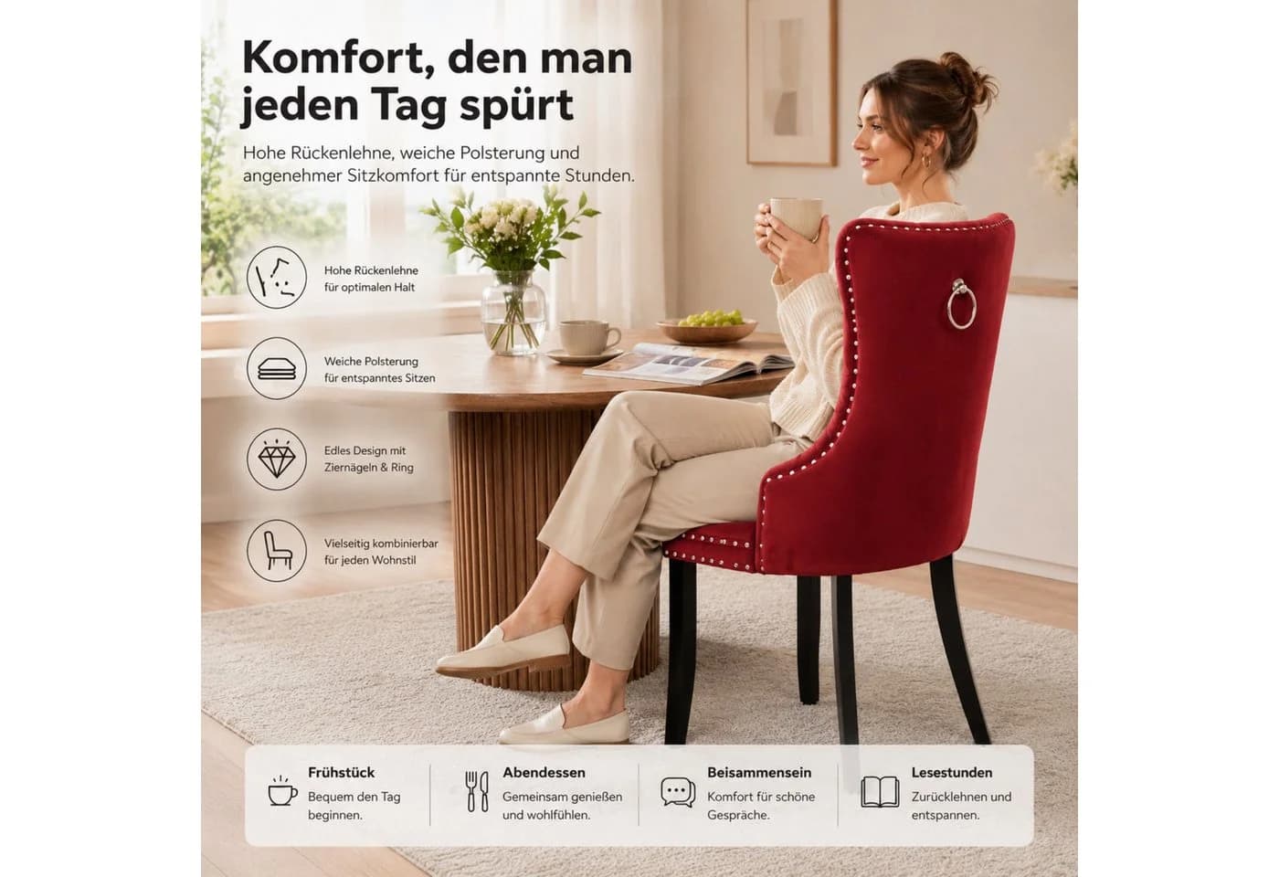 ANYSUN Esszimmerstuhl 2er-Set Massivholzbeine Esszimmerstuhl - Bild 5