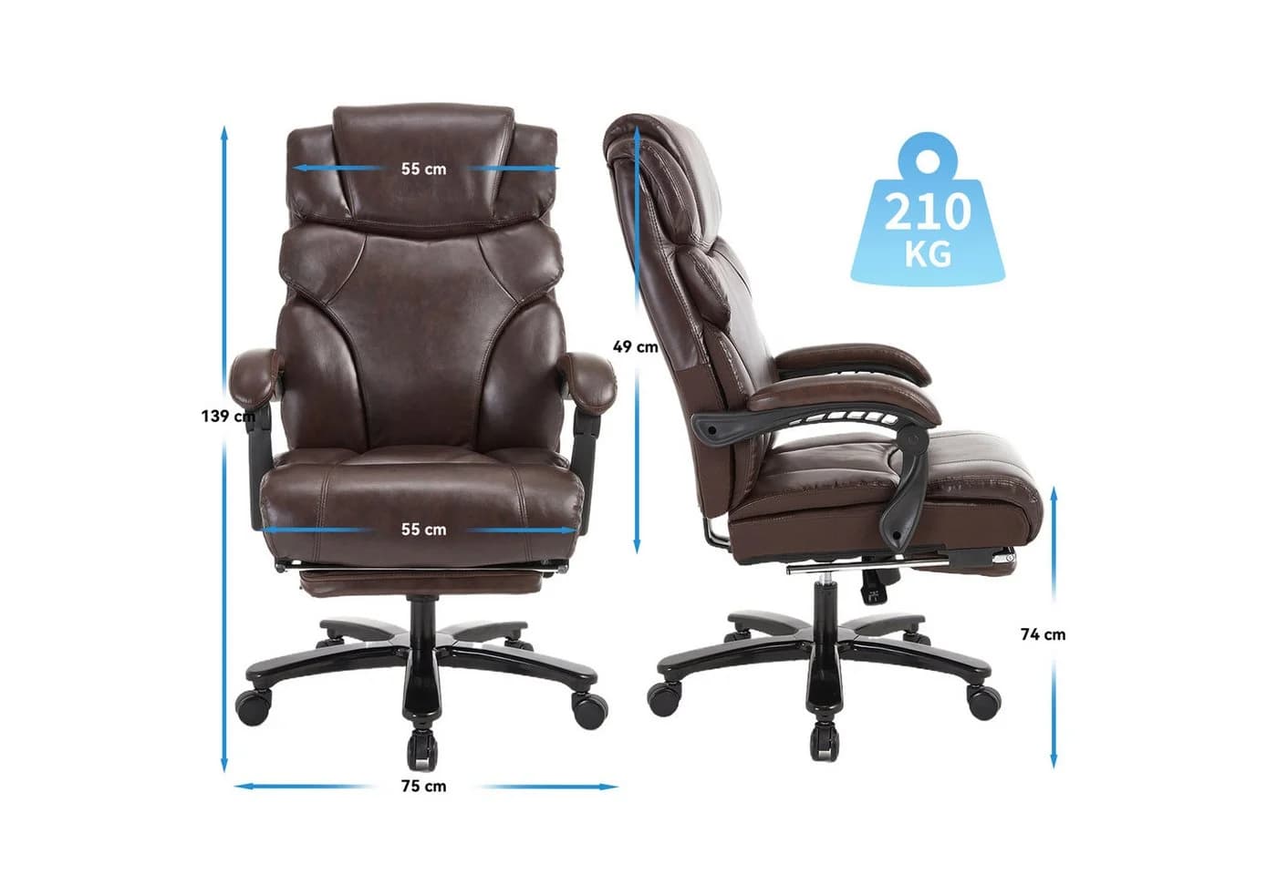 AISALL Bürostuhl Chefsessel PU mit Fußstütze, ergonomischer Schreibtischstuhl