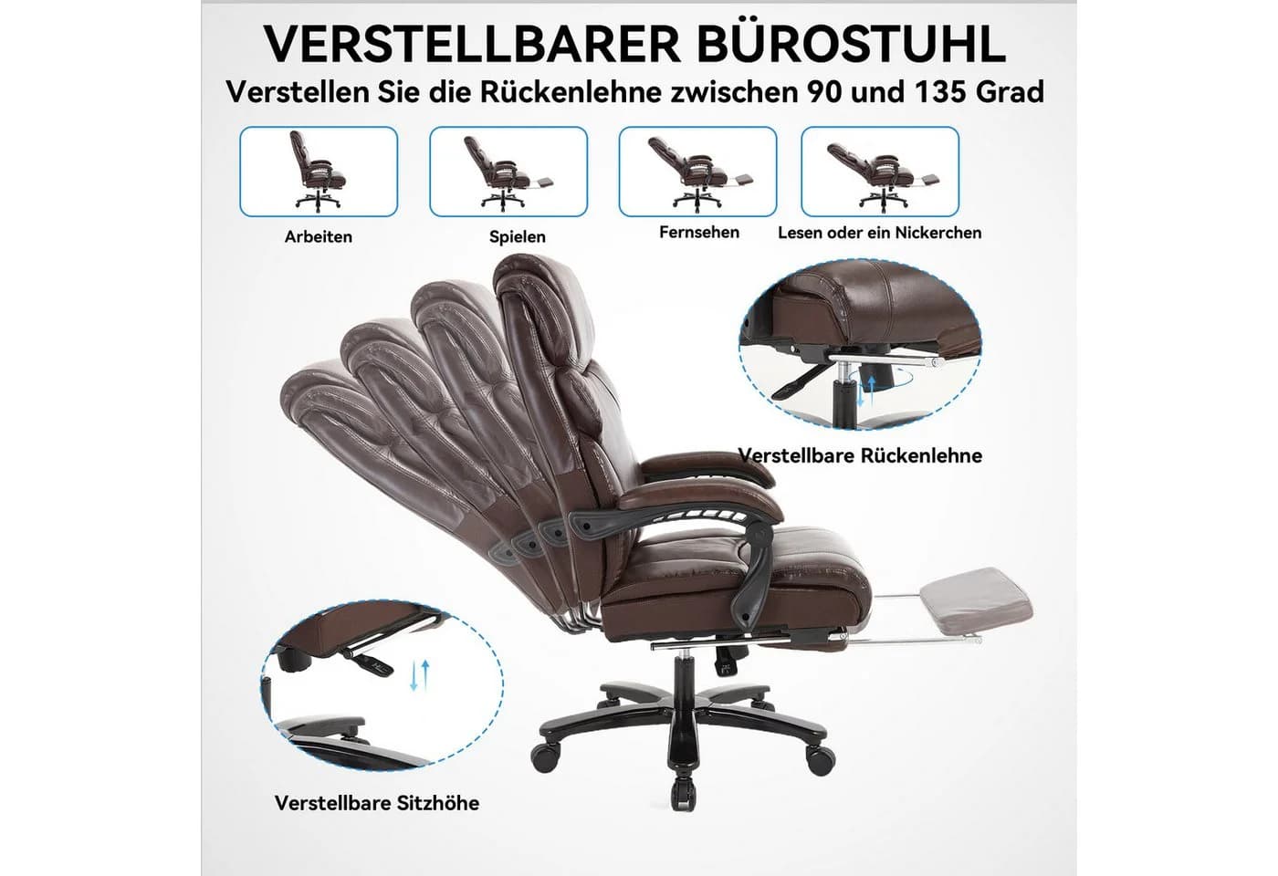 AISALL Bürostuhl Chefsessel PU mit Fußstütze, ergonomischer Schreibtischstuhl - Bild 5
