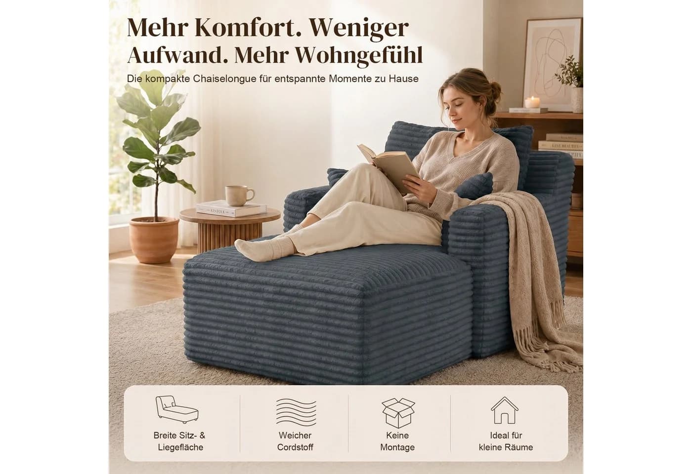 ANYSUN Loungesofa Modernes Chaiselongue-Sofa Cord Dunkelgrau - Bild 5