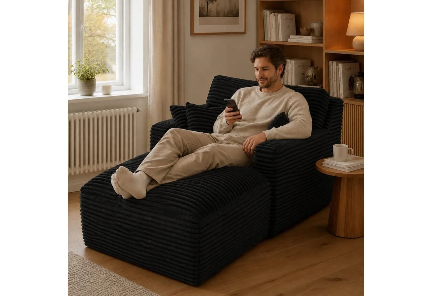 ANYSUN Loungesofa Modernes Chaiselongue-Sofa Cord Schwarz - Bild 2