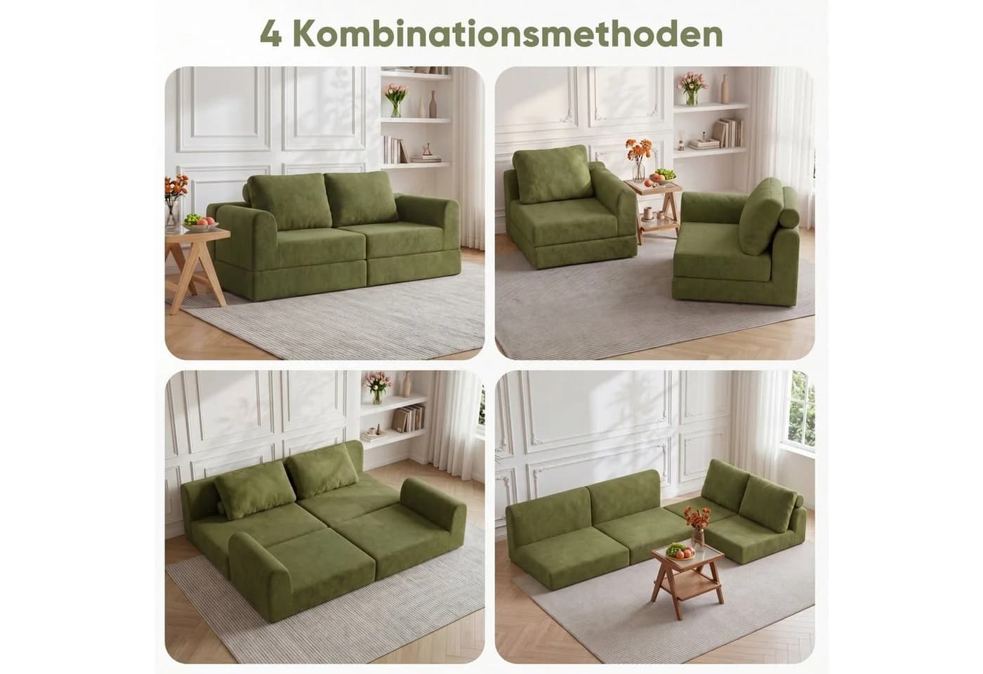 ANYSUN Klappbares Schlafsofa 2-Sitzer Flanell Grün mit Schlaffunktion - Bild 5