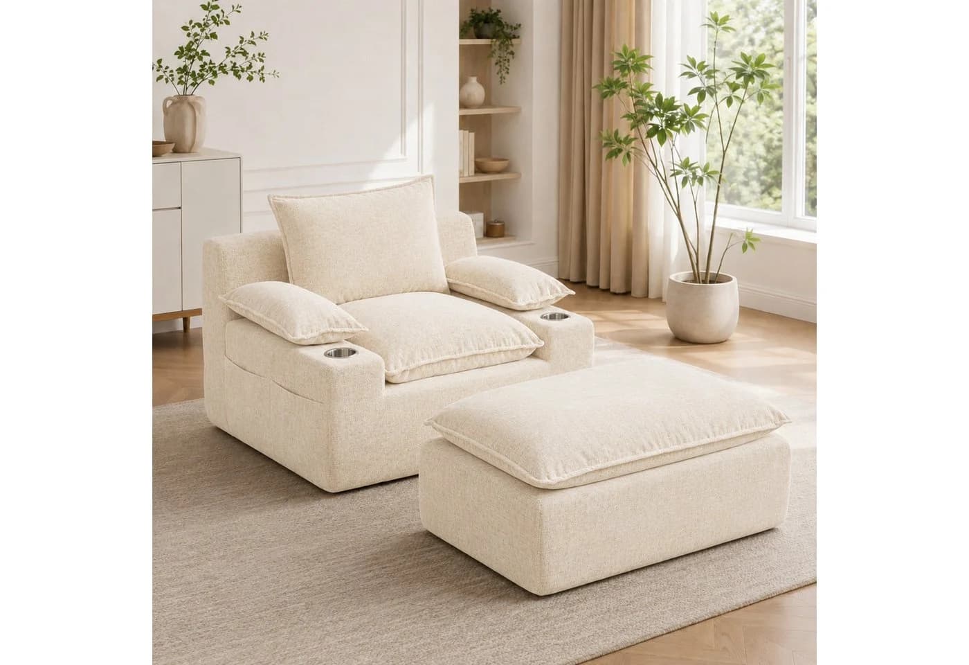 ANYSUN Relaxsessel Chaiselongue mit Ottomane Beige Chenille - Bild 2