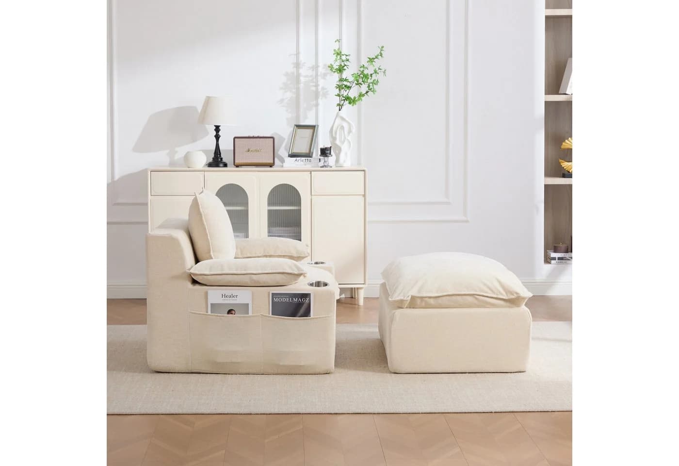 ANYSUN Relaxsessel Chaiselongue mit Ottomane Beige Chenille - Bild 3