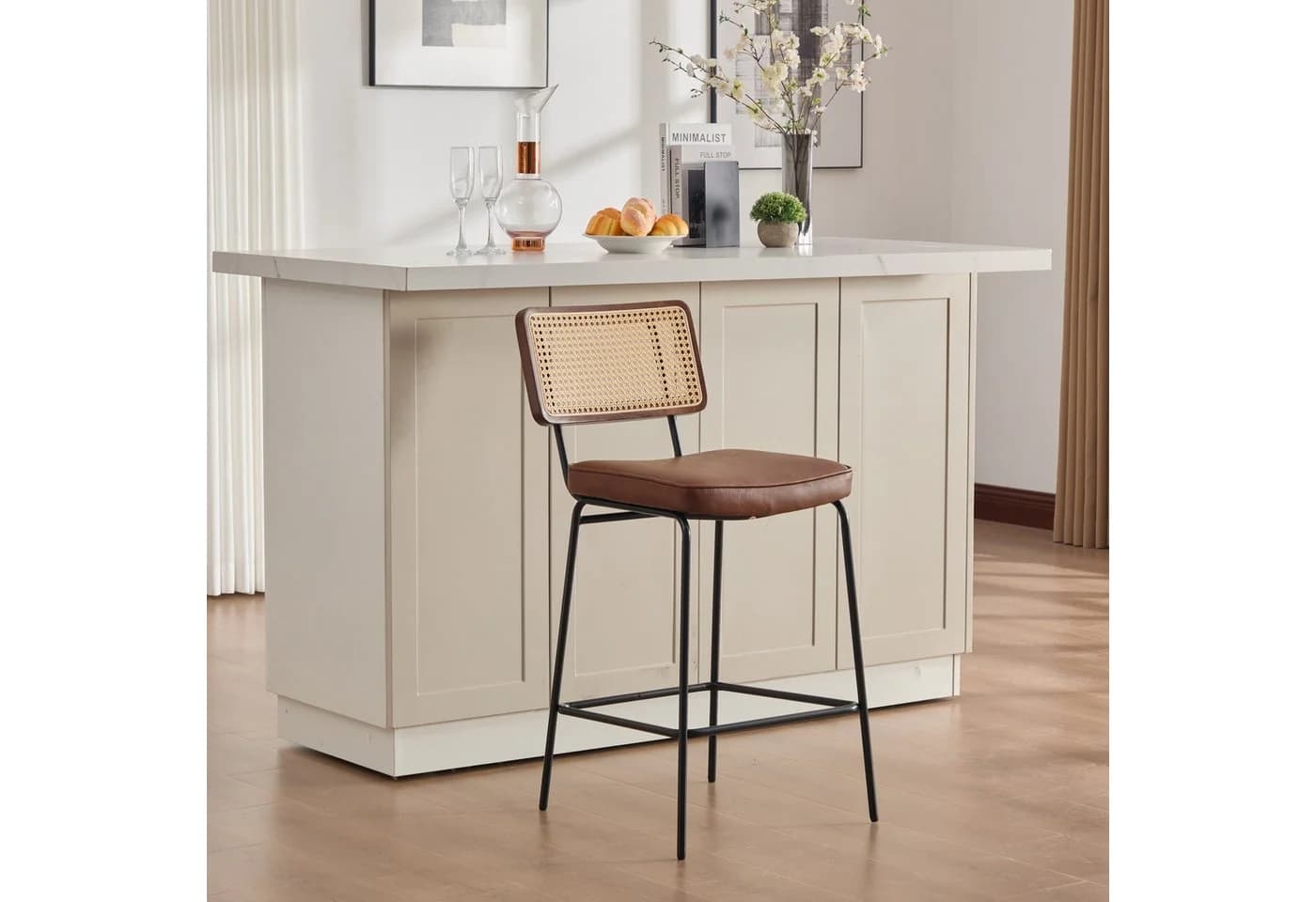 ANYSUN Barhocker 2er Set mit Rattan-Rückenlehne und Kunstleder-Sitz - Bild 3