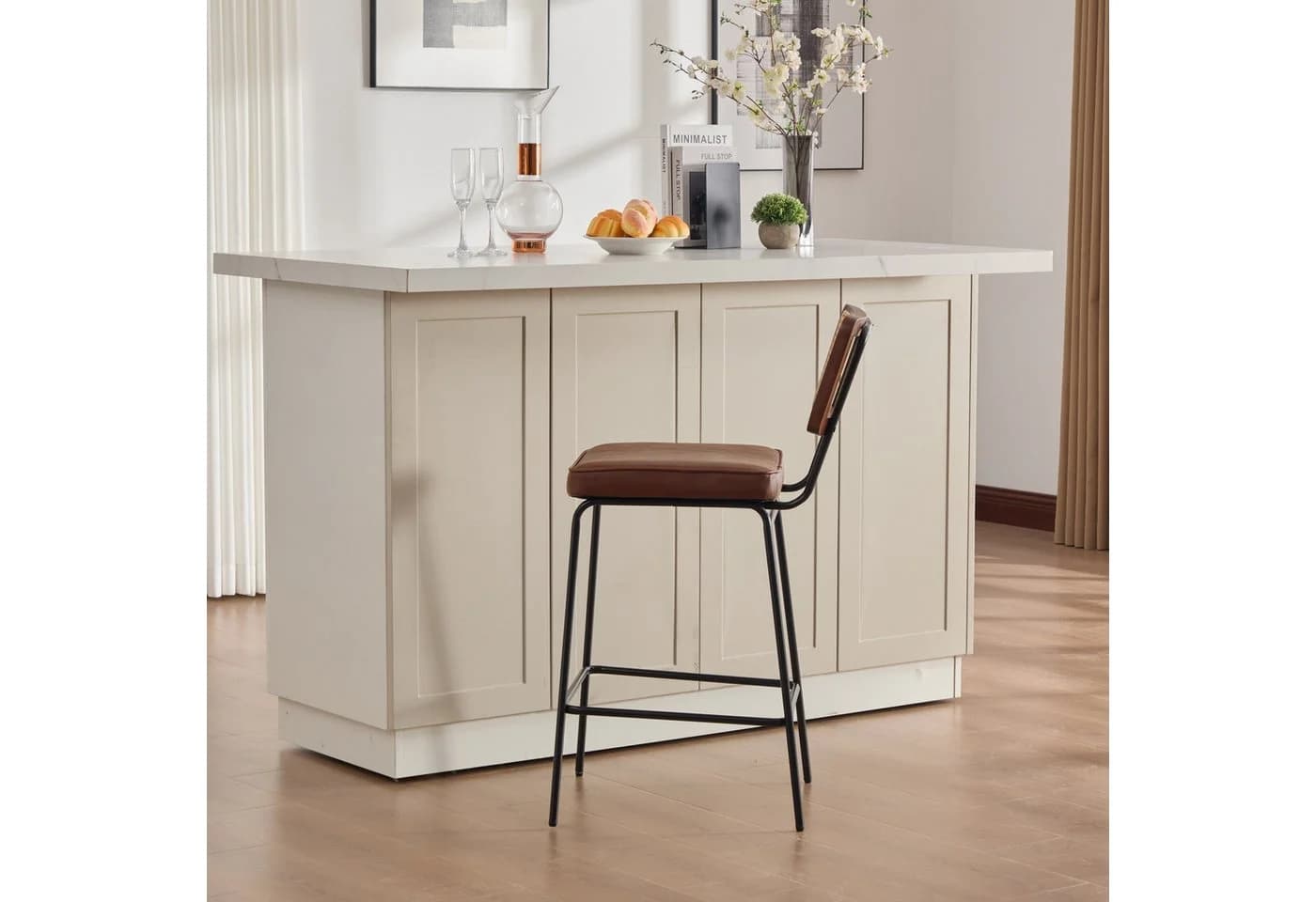 ANYSUN Barhocker 2er Set mit Rattan-Rückenlehne und Kunstleder-Sitz - Bild 4