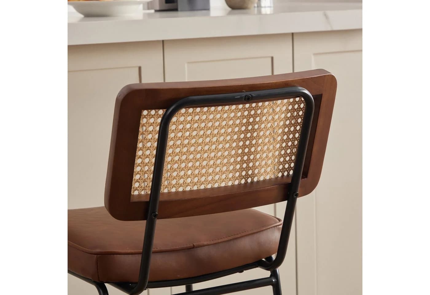ANYSUN Barhocker 2er Set mit Rattan-Rückenlehne und Kunstleder-Sitz - Bild 5