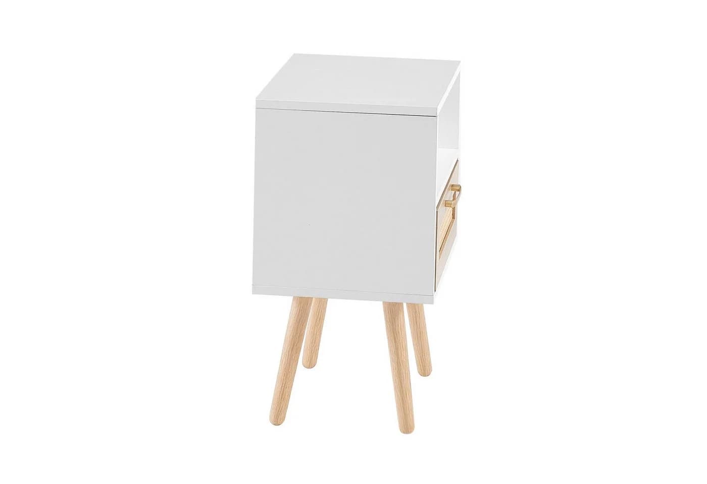 ANYSUN Nachttisch 40 cm mit Schublade, Rattan-Front, Holzbeine, Weiß