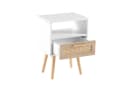 ANYSUN Nachttisch 40 cm mit Schublade, Rattan-Front, Holzbeine, Weiß Bild 2