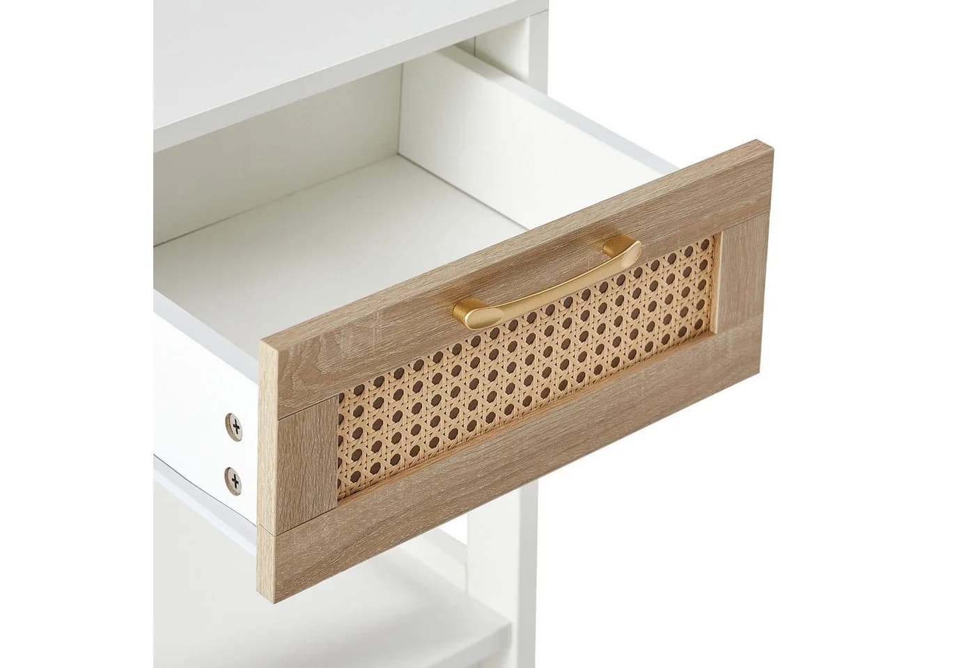 ANYSUN Nachttisch 40 cm mit Schublade, Rattan-Front, Holzbeine, Weiß - Bild 5