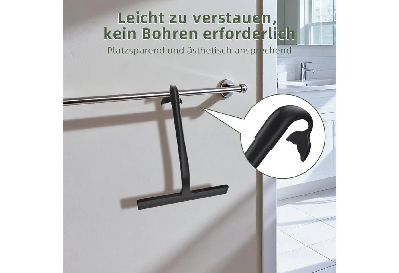 ibettertec Duschabzieher Silikon Schwarz Rutschfest 23 cm - Bild 3