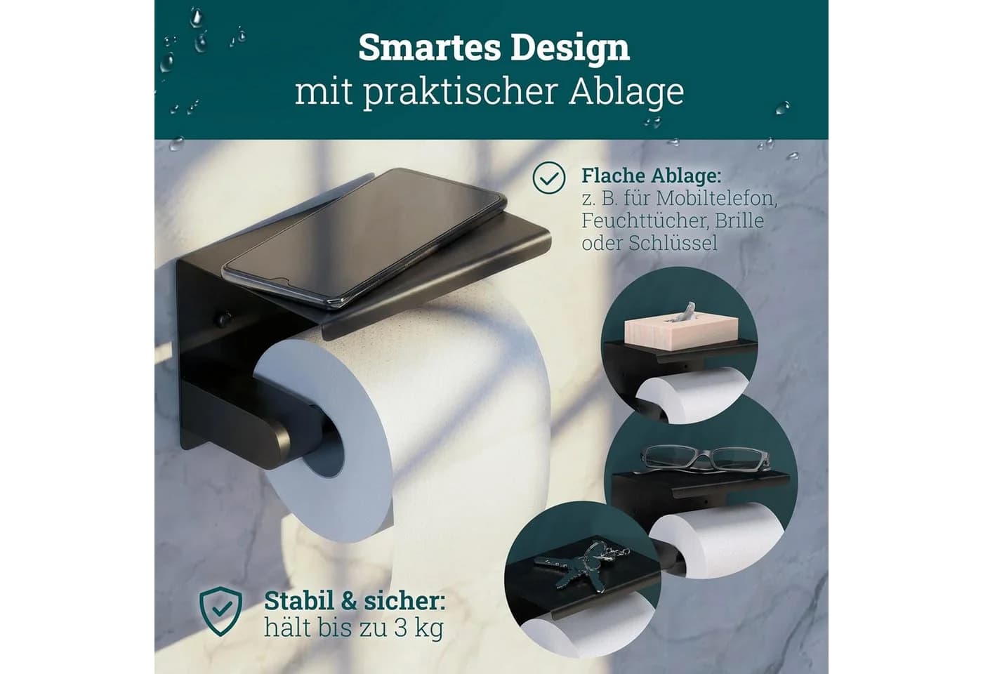 Forrlite Toilettenpapierhalter mit Ablage Edelstahl Dunkelgrau - Bild 3