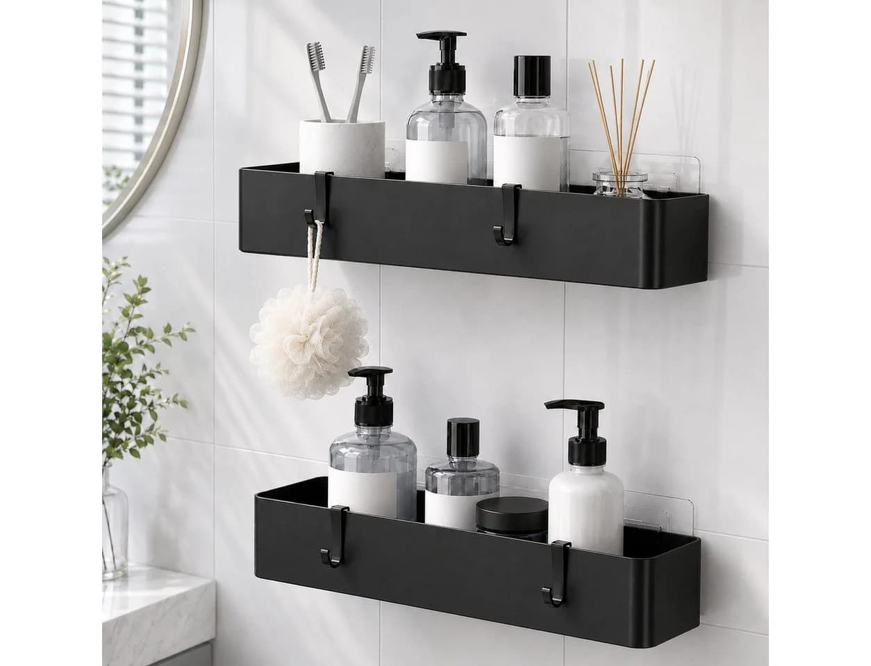 ibettertec Duschregal 2er Set Schwarz Selbstklebend Rostfrei - Bild 2