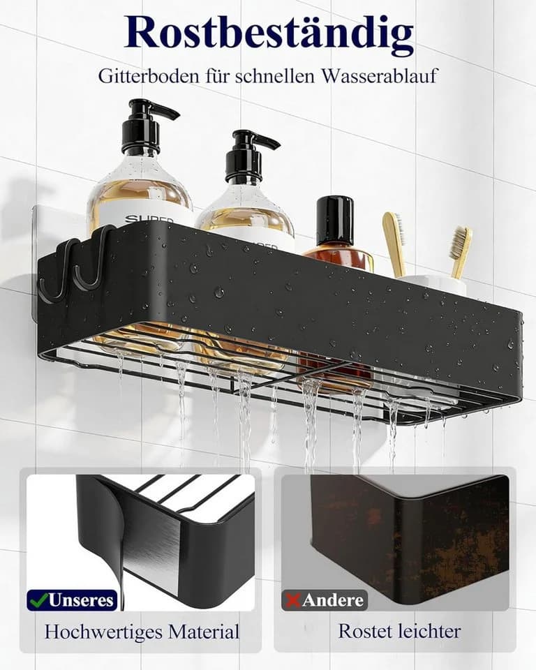 ibettertec Duschregal 2er Set Schwarz Selbstklebend Rostfrei - Bild 4