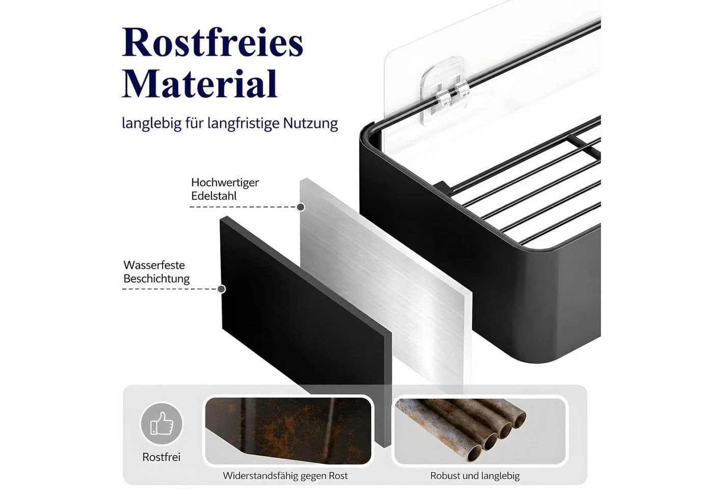 ibettertec Duschregal 2er Set Schwarz Selbstklebend Rostfrei - Bild 5