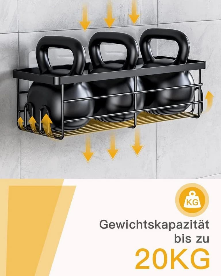Fyrove Duschablage 5-tlg. Schwarz Selbstklebend Edelstahl - Bild 4