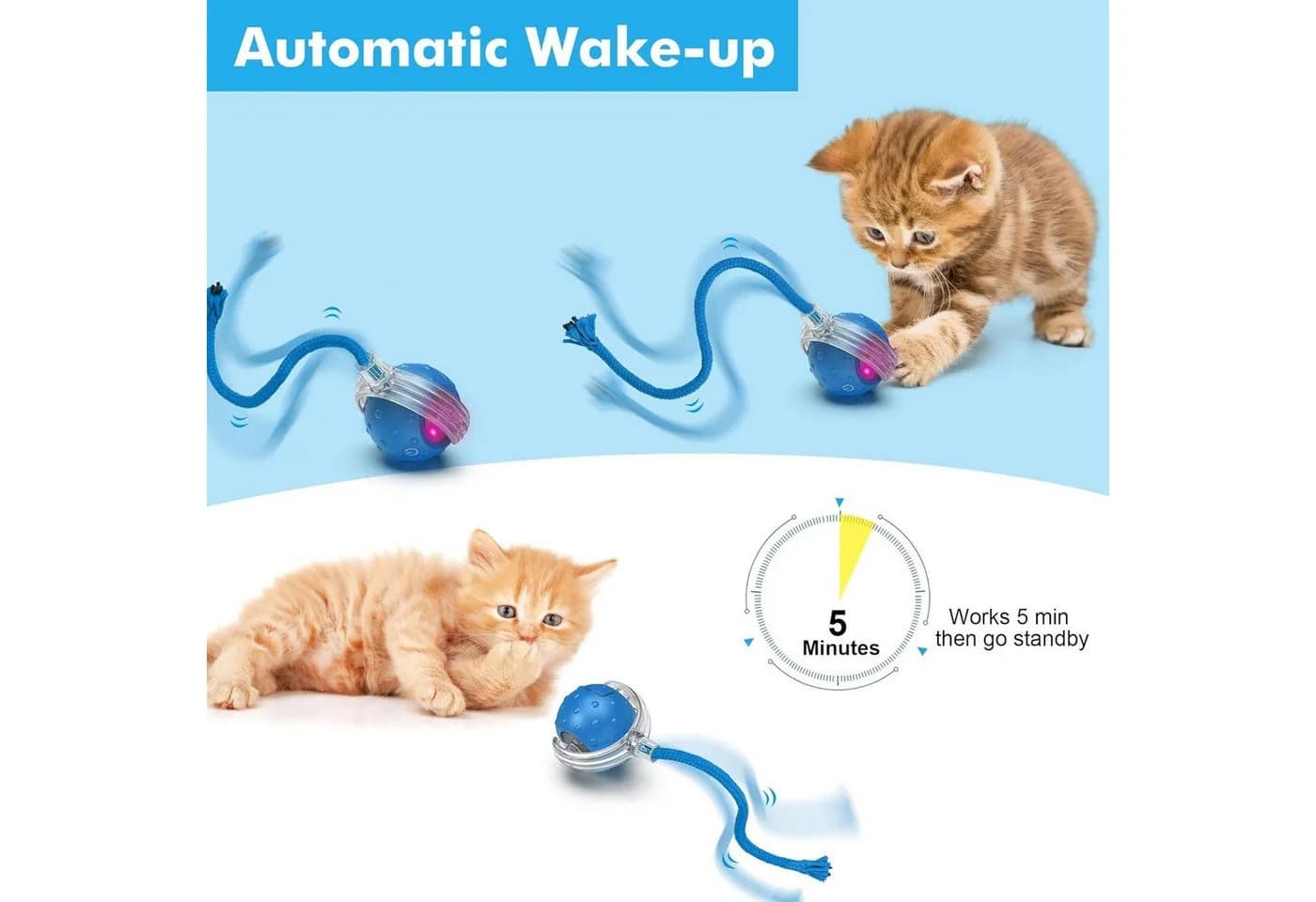 Forrlite Katzenspielzeug mit LED-Licht und 360° Selbstdrehender Ball Blau - Bild 3